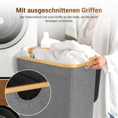 SWANEW Wäschekorb mit Deckel, Waschesammler, 2Fächer, 100L/145L/160L