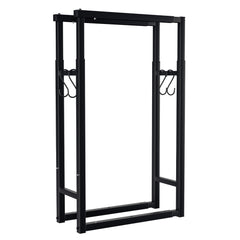 SWANEW Verstellbare Kaminholzregal, Feuerholzregal Metall, Brennholzregal mit 4 Haken