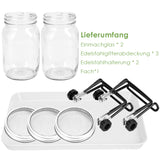 SWANEW Sprossenglas Keimglas, 2er Set Sprossenglas mit Deckel & Sieb, 950ML Kapazität 2 Einstellbare Halterung 1 Weiß Drip Tray, Sprossen Keimgerät