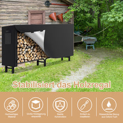 SWANEW Großes Kaminholzregal mit wasserdichter Abdeckung Feuerholzregal Metall Schwarz 244x34.5x124cm Brennholzregal für Innen- und Außenbereich Wetterfest
