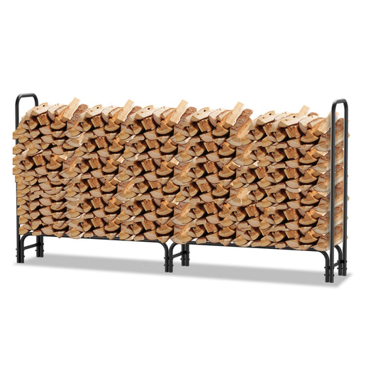 SWANEW Großes Kaminholzregal mit wasserdichter Abdeckung Feuerholzregal Metall Schwarz 244x34.5x124cm Brennholzregal für Innen- und Außenbereich Wetterfest