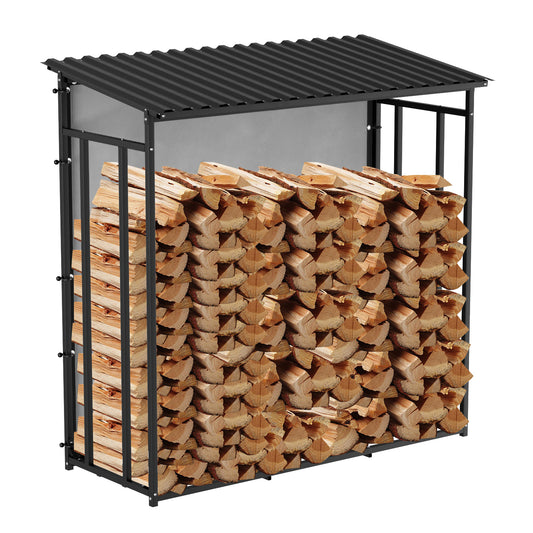 SWANEW Brennholzregal Grau Stahl mit Dach Holzlagerung Verzinkt Stapelhilfe Plane Schutz 185 x 70 x 185 cm