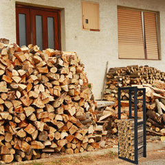 SWANEW Kaminholzregal innen metall Brennholzregal für innen außen, Kaminholzständer, Holzstapelhilfe, Schwarz