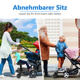 SWANEW Buggy Board mit Sitz, Kiddy Board Trittbrett, Universal Stehbrett, 360°Zweirad Design, Kinderwagen Zubehör, mit Kinderwagensitz, passend für jeden Kinderwagen erhältlich