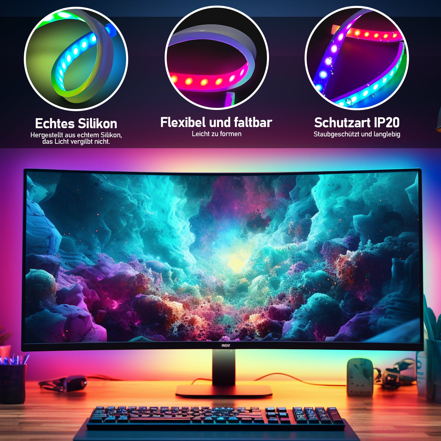 Neon LED Strip RGBIC Gaming PC Monitor Hintergrundbeleuchtung