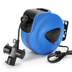 SWANEW Automatik Kabelaufroller 20M+1.5M Kabelaufroller, mit 3-Fach Anschluss, Kabeltrommel mit Stopfunktion,Verlängerungskabe, mit 180° drehbar Wandhalterung, für Wandmontage