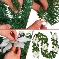 SWANEW 2.7M Weihnachtsgirlande, Künstlich Tannengirlande mit Beleuchtung inkl.Deko, Batteriebetrieben mit 50 LEDs Warmweiß, Weihnachtskranz Weihnachtsdeko Girlande