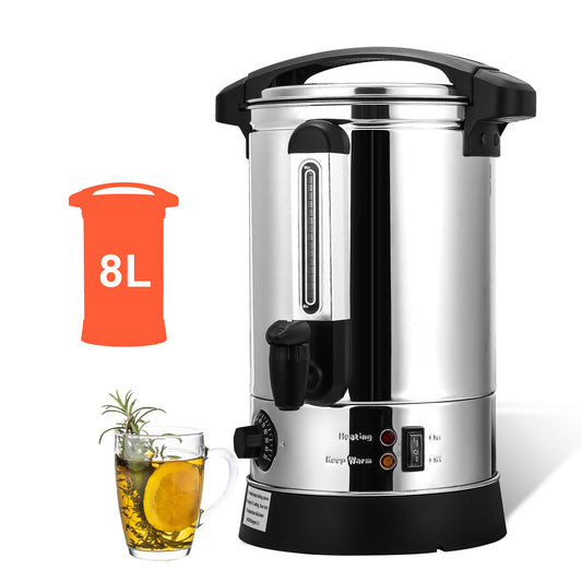 SWANEW Glühweinkocher 8L Glühweinkessel Edelstahl mit Auffangschale Zapfhahn Temperatureinstellung 30-110°C Glühweinautomat Heißgetränkespender