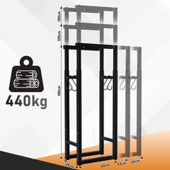 SWANEW Verstellbare Kaminholzregal, Feuerholzregal Metall, Brennholzregal mit 4 Haken