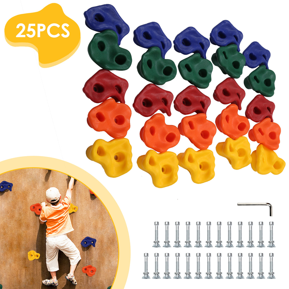 SWANEW 25 Stück Klettergriffe Kletterwände Klettersteine Kinder Outdoor bis 200 kg