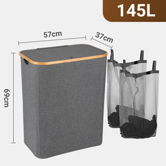 SWANEW Wäschekorb mit Deckel, Waschesammler, 2Fächer, 100L/145L/160L