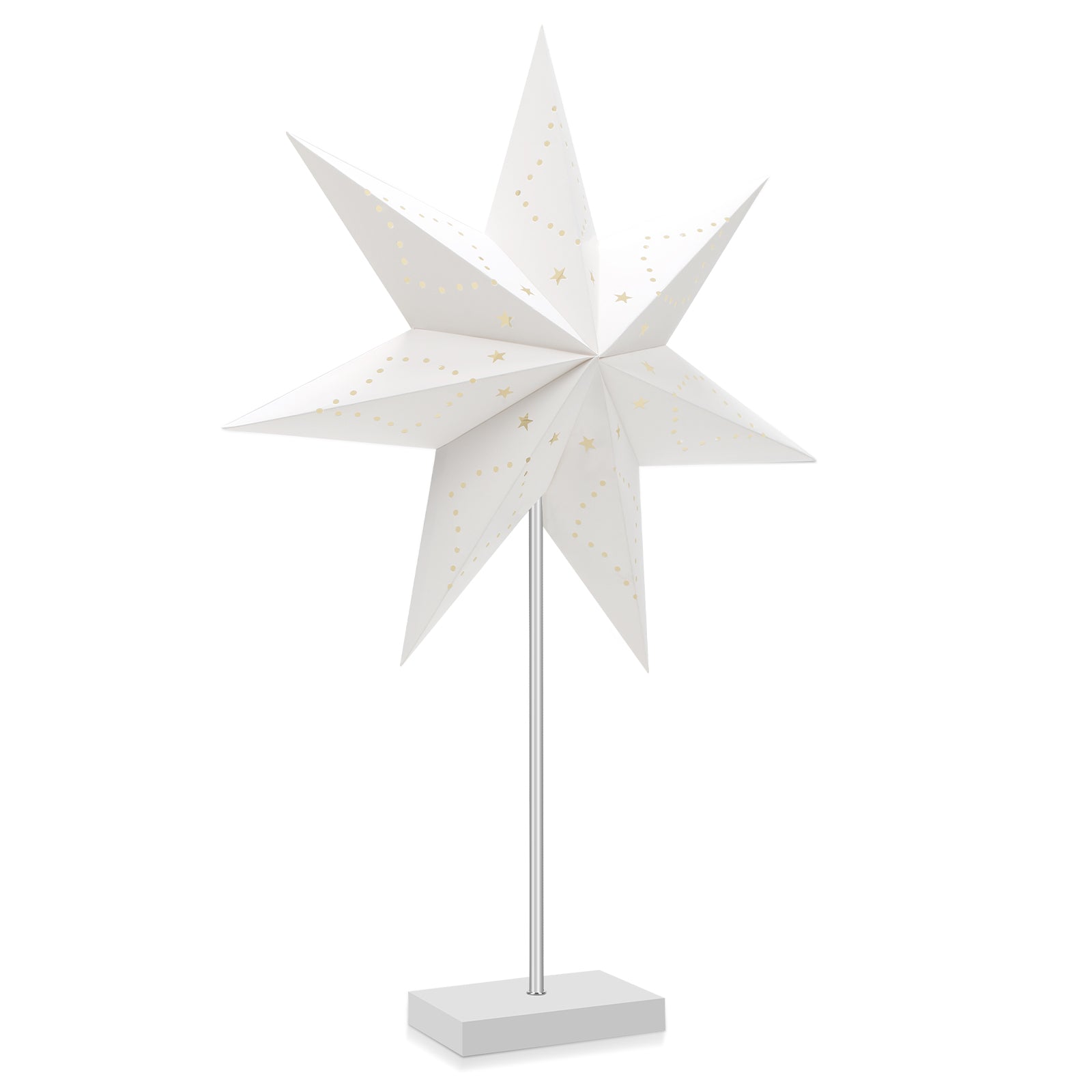 SWANEW Weihnachtsstern Tischlampe, Holzsockel, Weißer 3D-Papierstern φ42cm, Dekorative Papierstern Weihnachten Tischlampe mit Kabelschalter, E14, inkl. Leuchtmittel