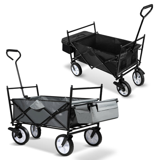 Bollerwagen Faltbar mit Dach 360 Grad drehbaren Rädern, 96 L Handwagen mit Verstellbarem Griff mit Herausnehmbare Plane, Strandwagen Gartenwagen Transportwagen Bollerwagen Kinder 100KG Tragkraft