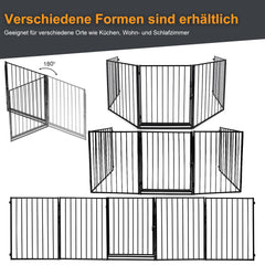 SWANEW Kaminschutzgitter mit Tür 304 cm Baby Absperrgitter, Tierschutzgitter für Kinder, 5-teilig (je 60 x 75 cm) Schwarz