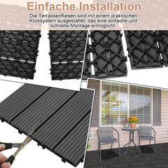 WPC Terrassenfliesen, 30x30 cm/30x60 cm Balkon Bodenfliese, Gartenfliesen mit Klick-System, Terrassendielen Balkonfliesen Klickfliesen, Anthrazit, Braun