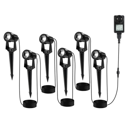 SWANEW LED Gartenbeleuchtung mit Erdspieß, 6er Set Gartenstrahler Warmweiß, Gartenleuchte IP65 Wasserdicht, Gartenlampe Wegbeleuchtung mit Stecker