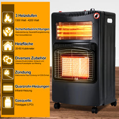 SWANEW Gasheizung für Innenräume, 4,2kw+1,26kw Gas-Elektro-Heizgerät, Gasheizer mit 3 Heizstufen für Gasflaschen bis 15kg, mit Gasdruckregler, Gasschlauch & Euro Gasflaschen Adapter [Energieklasse A]