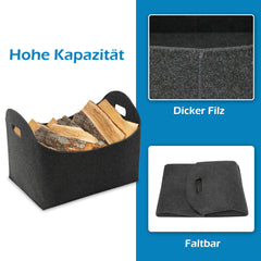 SWANEW Filzkorb Kaminholz Feuerholzkorb, Filztasche Holzkorb, Gross 44 * 31 * 34cm
