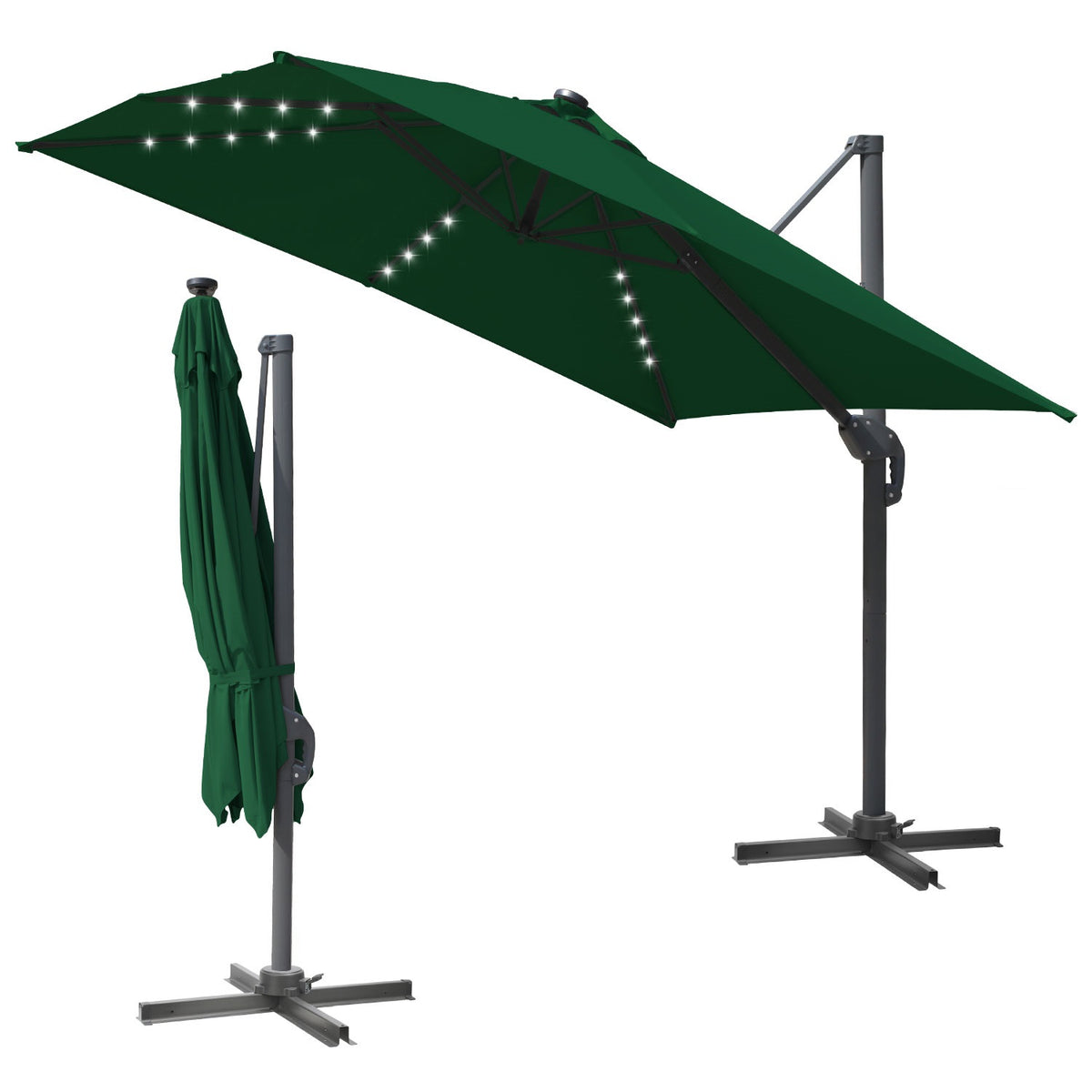 SWANEW Sonnenschirm 300 x 300 cm Solar LED Ampelschirm mit Kurbel UV50+, Drehbar und Kippbar