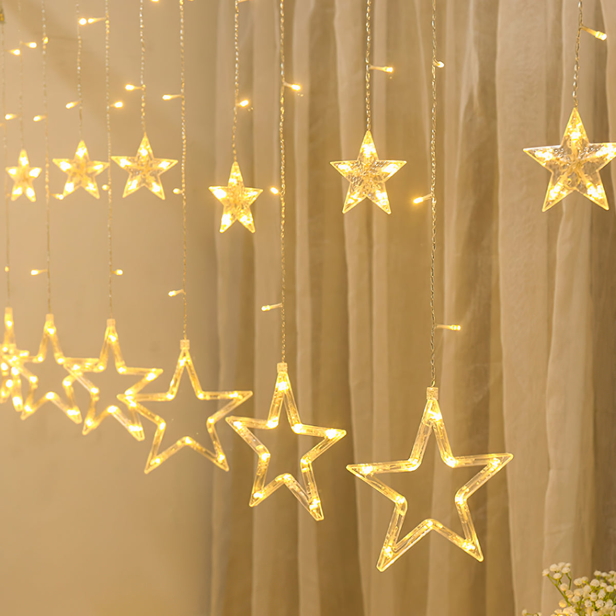 SWANEW LED Lichterkette, Warmweiß Lichterkettenvorhang mit 8 Modi für Innen Außen, IP44 Wasserfest für Weihnachten Garten Party Deko