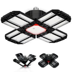 SWANEW Led Werkstatt Deckenleuchte, Garagenlampe 200W, Led Garagenbeleuchtung 20000LM 6500K, Werkstatt Beleuchtung mit 12 Verstellbaren Paneelen, E26 / E27 Werkstattbeleuchtung für Keller [Energieklasse F]