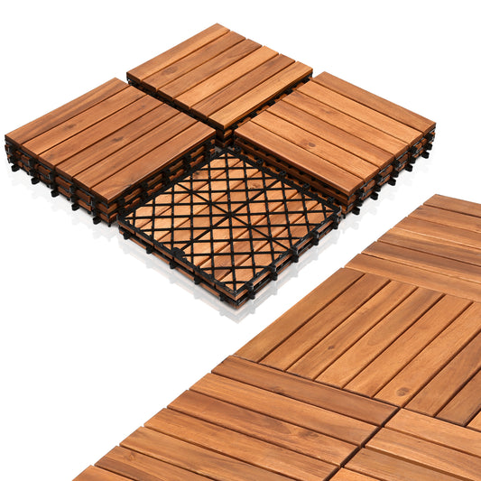 SWANEW Holzfliesen 30 x 30 cm aus Akazienholz, Klickfliesen für Balkon, Terrasse & Garten, wetterfeste Terrassenfliesen mit Drainagesystem, 1–5 m²
