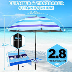SWANEW Strandschirm Schirm Balkon Strand Terassenschirm 210cm Camping Sonnenschirm mit Tisch&Haken&Tragetasche