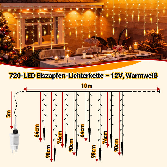 SWANEW Eiszapfen Lichterkette, mit Fernbedienung, Außen, 8 Modi & Timer, Weihnachtsdeko