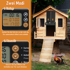 SWANEW Automatische Hühnerklappe mit Timer/Manuell/Anti-Tamper Modus, elektrische Hühnerklappe, LED Display, Intelligenter Einklemmschutz Automatisch Hühnertür, Türöffner für Hühnerstall