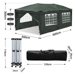 SWANEW Faltpavillon, 3x6m Pop Up Pavillon, Gazebo mit Zentralverriegelung, Höhenverstellbarer Partyzelt