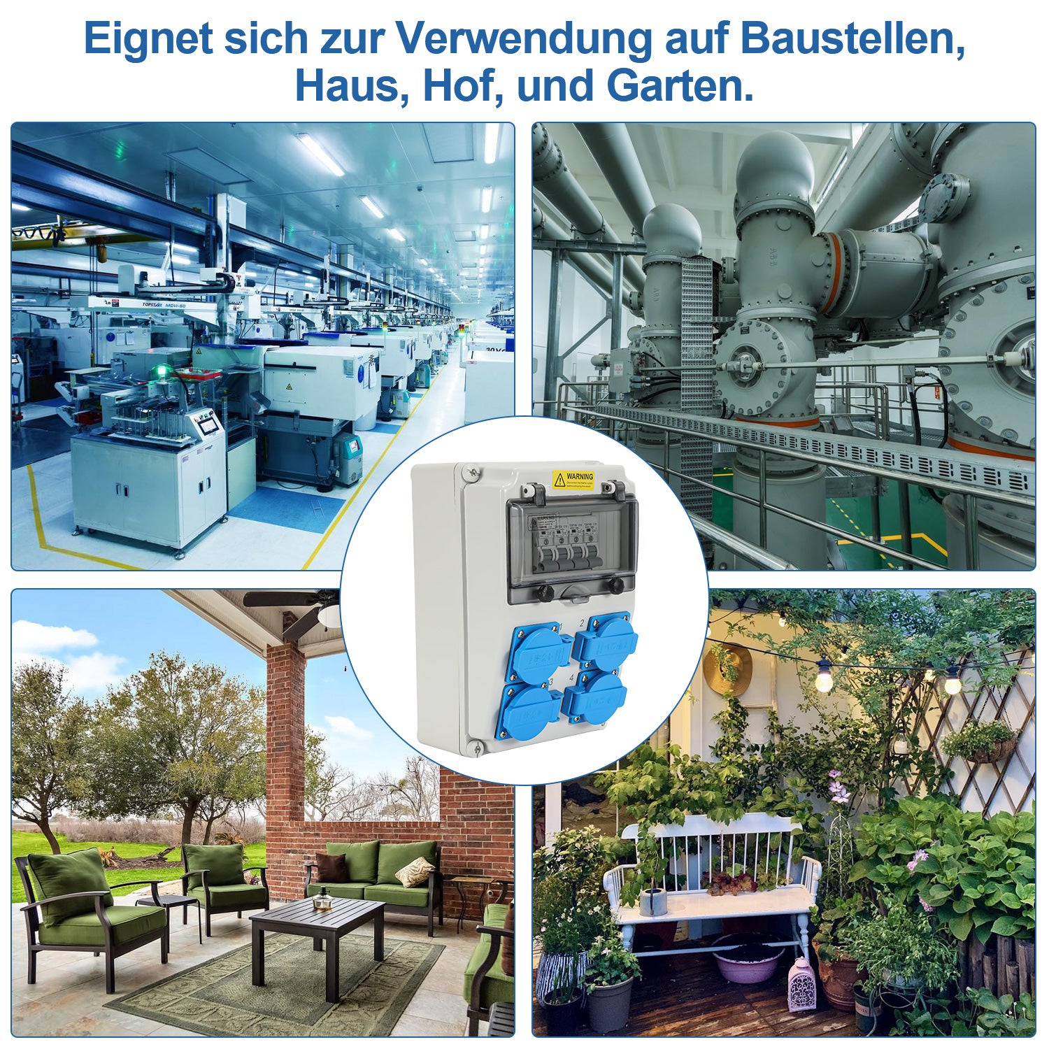 SWANEW Wandverteiler mit Leitungsschutzschalter, Baustromverteiler, 4xSchuko-Steckdose und CEE-Steckdose 16A, Stromverteiler, IP44