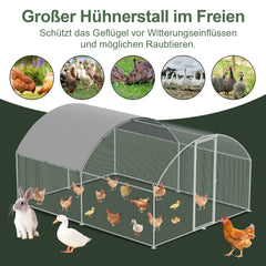 SWANEW Hühnerstall Freilaufgehege XL mit Schloss, 3x2x2m Verzinkter Stahl Hühnerhaus Freigehege Outdoor Geflügelstall Kuppeldach