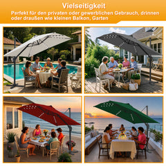 SWANEW Sonnenschirm 300 x 300 cm Solar LED Ampelschirm mit Kurbel UV50+, Drehbar und Kippbar