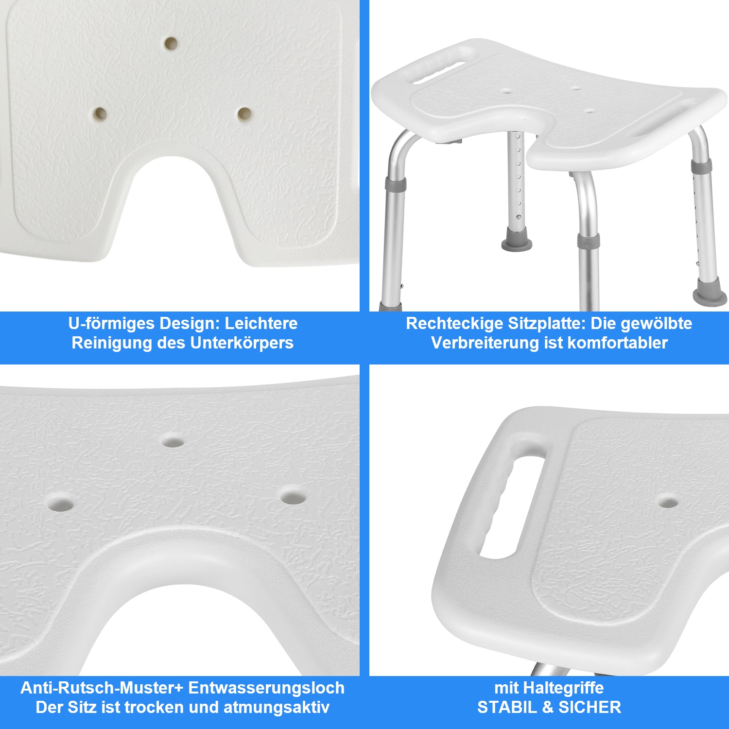 Duschhocker Duschstuhl Höhenverstellbar 41-56 cm