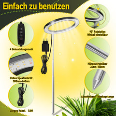 SWANEW 13W Pflanzenlampe 120 Leds 6000K Vollspektrum, Pflanzenlicht für Zimmerpflanzen mit 3/9/12 Auto-Timer, 10 Helligkeit, 4 Lichter Modi, Höhenverstellbar [Energieklasse F]