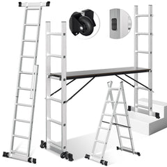 SWANEW Gerüst, Gerüstleiter, Arbeitsgerüst,  4 in 1Alu Mobile Mehrzweckleiter 2x6 Stufen