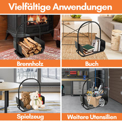 SWANEW Feuerholzablage Tragbarer Kaminholzkorb mit Griff Kompakter Kaminholzregal  40x30x46cm