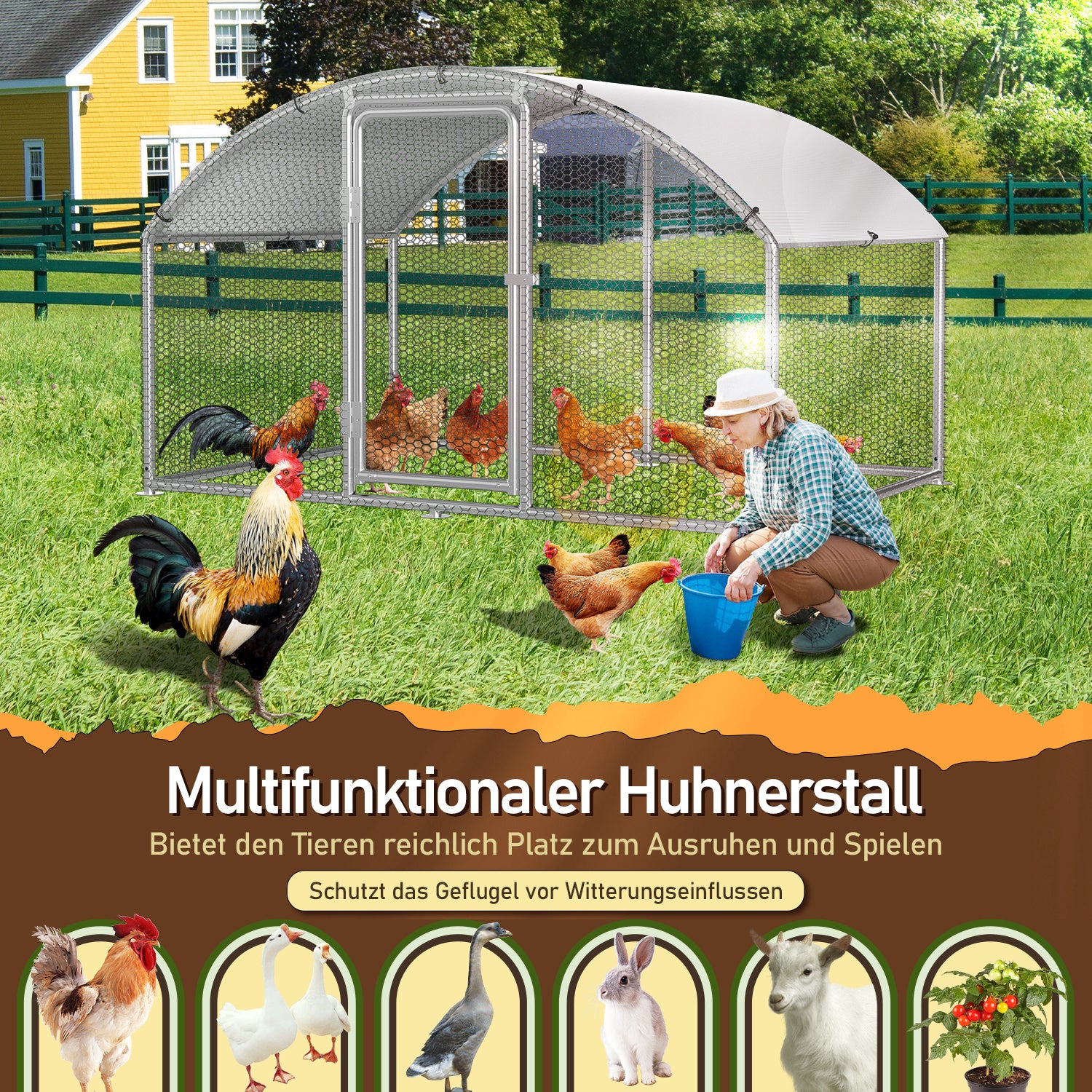 Hühnerstall Freilaufgehege 3x2x2m Hühnerhaus Dome Roof