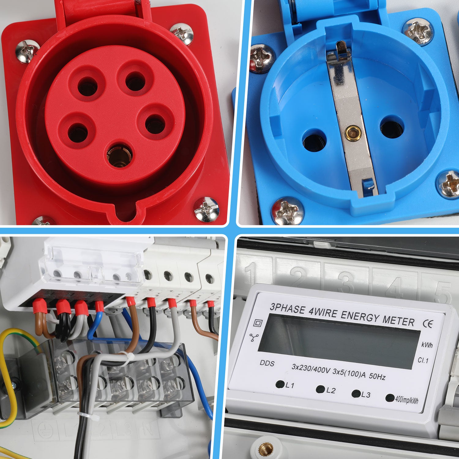 SWANEW Wandverteiler, Baustromverteiler 3x16A 230V, 1x CEE+32A 5 polig Steckdosen mit MCB Leitungsschutzschalter, 3-Phasen Stromverteiler IP44 Mit Sicherheitsklappdeckeln