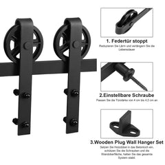 SWANEW Schiebetürbeschlag, Schiebetürsystem Set, Schiebetüren Tragfähigkeit 150kg, Schiebetür Schiene für Einzelne Holztür｜Big Wheel