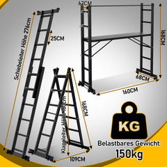 SWANEW Gerüst, Gerüstleiter, Arbeitsgerüst,  4 in 1Alu Mobile Mehrzweckleiter 2x6 Stufen