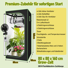 SWANEW Growzelt Komplettset, Growbox mit LED Grow Lampe, Gewächshaus, Pflanzenzelt inkl. Belüftungssystem