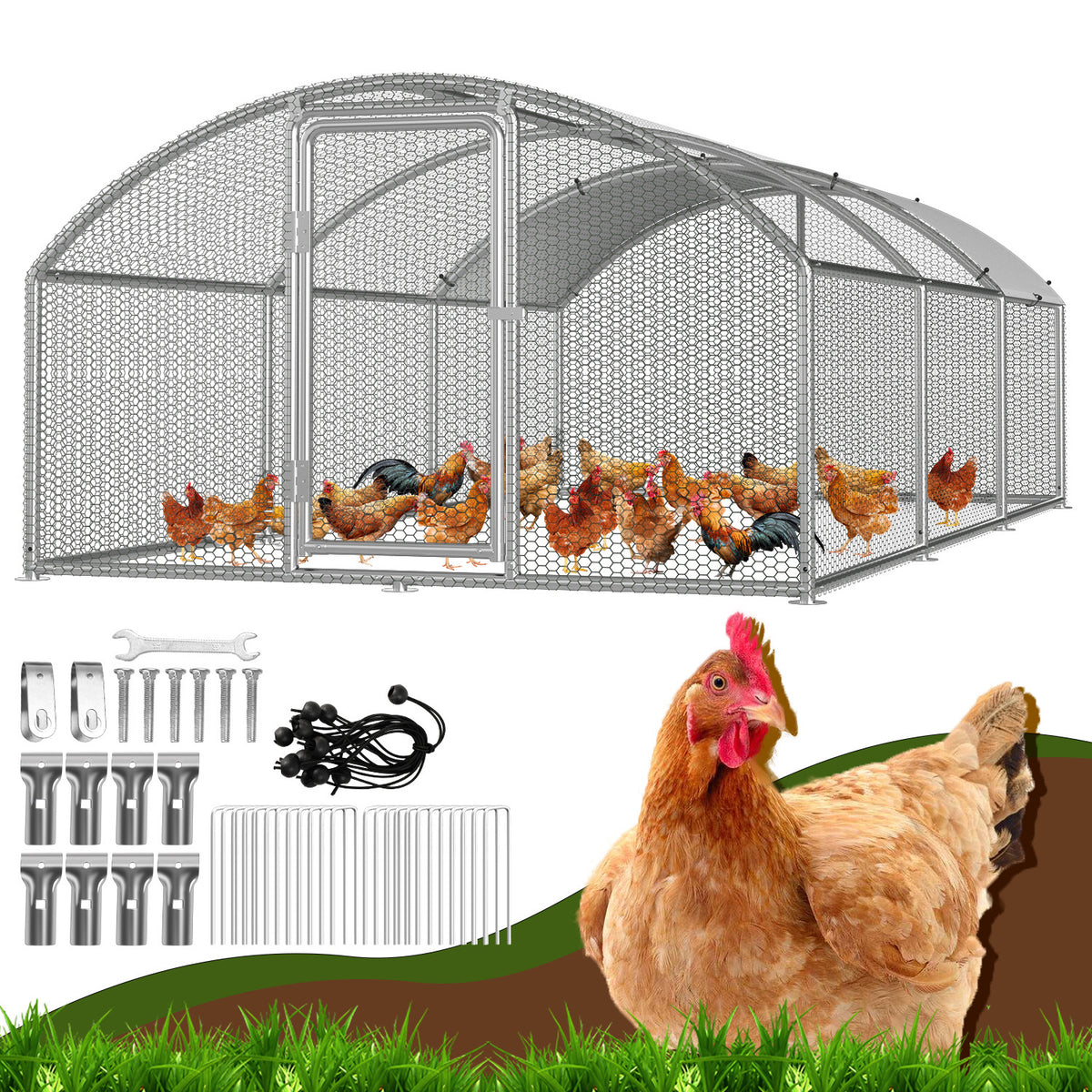 Hühnerstall Freilaufgehege 3x6x2m Kuppel Dach