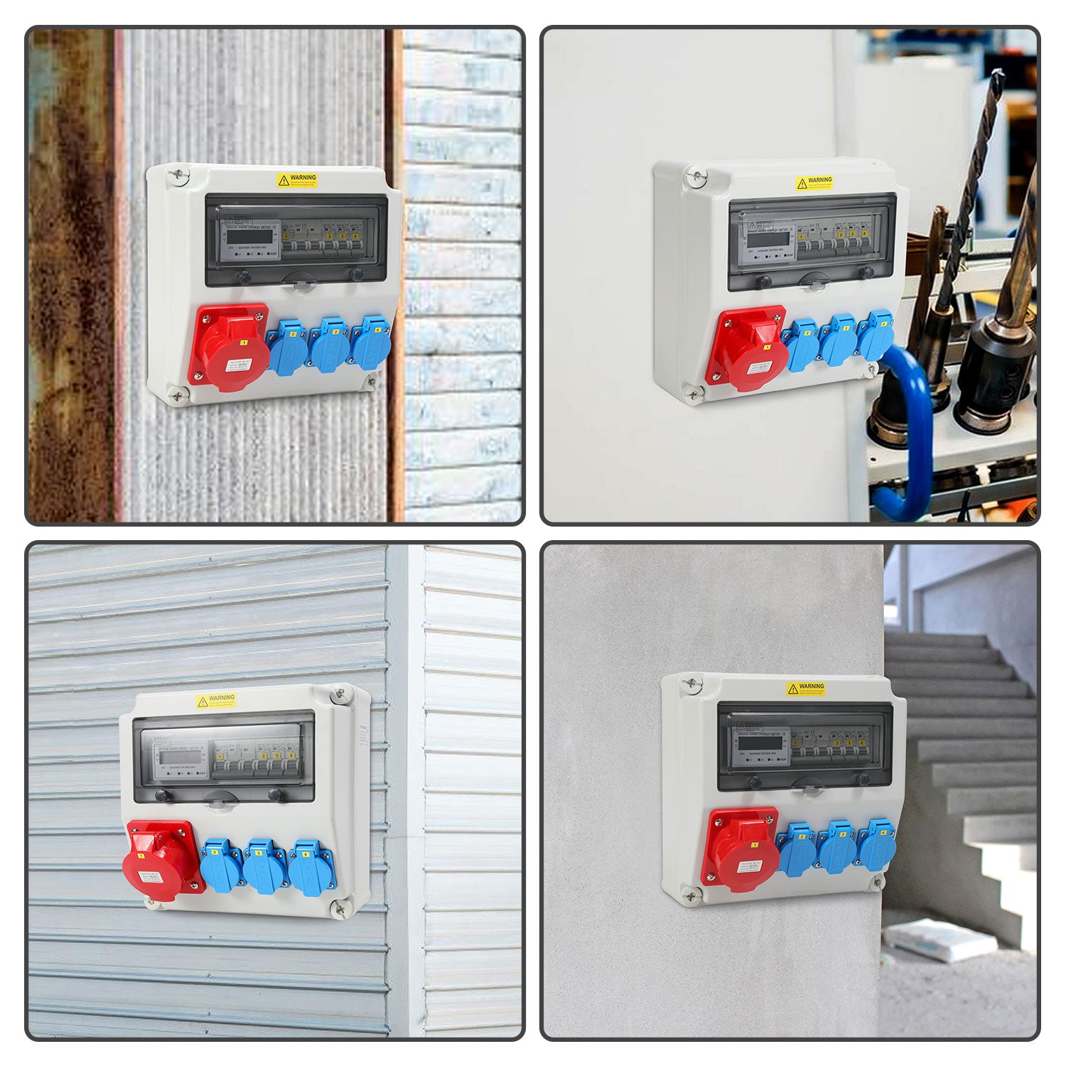 SWANEW Wandverteiler, Baustromverteiler 3x16A 230V, 1x CEE+32A 5 polig Steckdosen mit MCB Leitungsschutzschalter, 3-Phasen Stromverteiler IP44 Mit Sicherheitsklappdeckeln