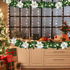 SWANEW 2.7M Weihnachtsgirlande, Künstlich Tannengirlande mit Beleuchtung inkl.Deko, Batteriebetrieben mit 50 LEDs Warmweiß, Weihnachtskranz Weihnachtsdeko Girlande