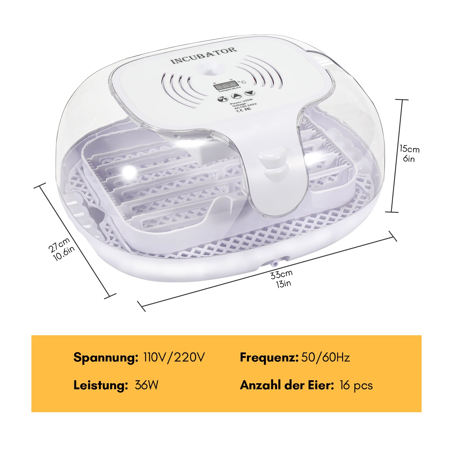 Brutautomat Vollautomatisch Inkubator für 16 Hühnereier