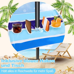 SWANEW Strandschirm Schirm Balkon Strand Terassenschirm 210cm Camping Sonnenschirm mit Tisch&Haken&Tragetasche