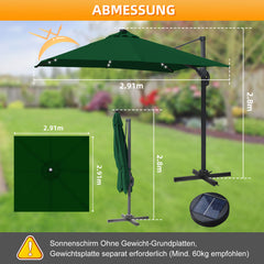 SWANEW Sonnenschirm 300 x 300 cm Solar LED Ampelschirm mit Kurbel UV50+, Drehbar und Kippbar
