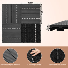WPC Terrassenfliesen, 30x30 cm/30x60 cm Balkon Bodenfliese, Gartenfliesen mit Klick-System, Terrassendielen Balkonfliesen Klickfliesen, Anthrazit, Braun