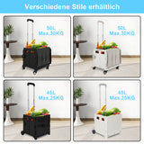 SWANEW Einkaufstrolley Klappbar, Transport Trolley, mit neigbarer Teleskopgriff & Deckel 45L/50L